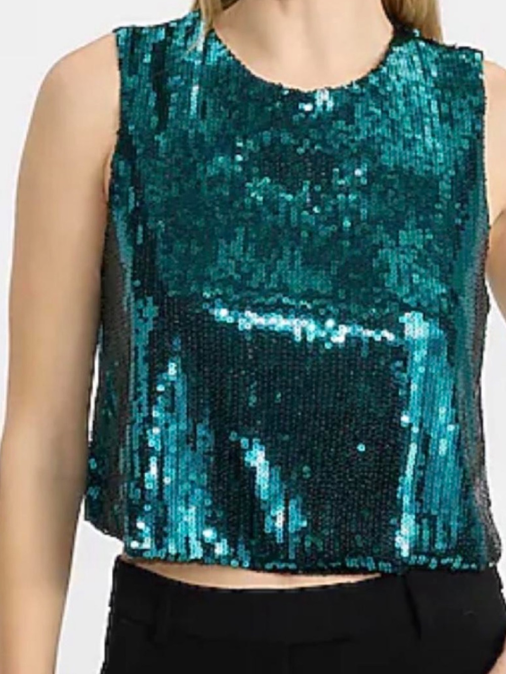 Express Teal Sequin Sleeveless Crop Top